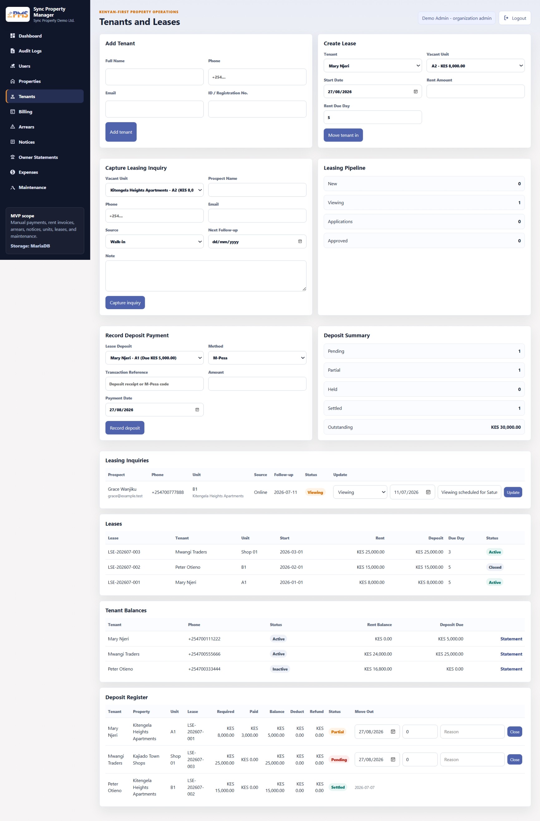 SYNC Property Manager Tenant Records screen