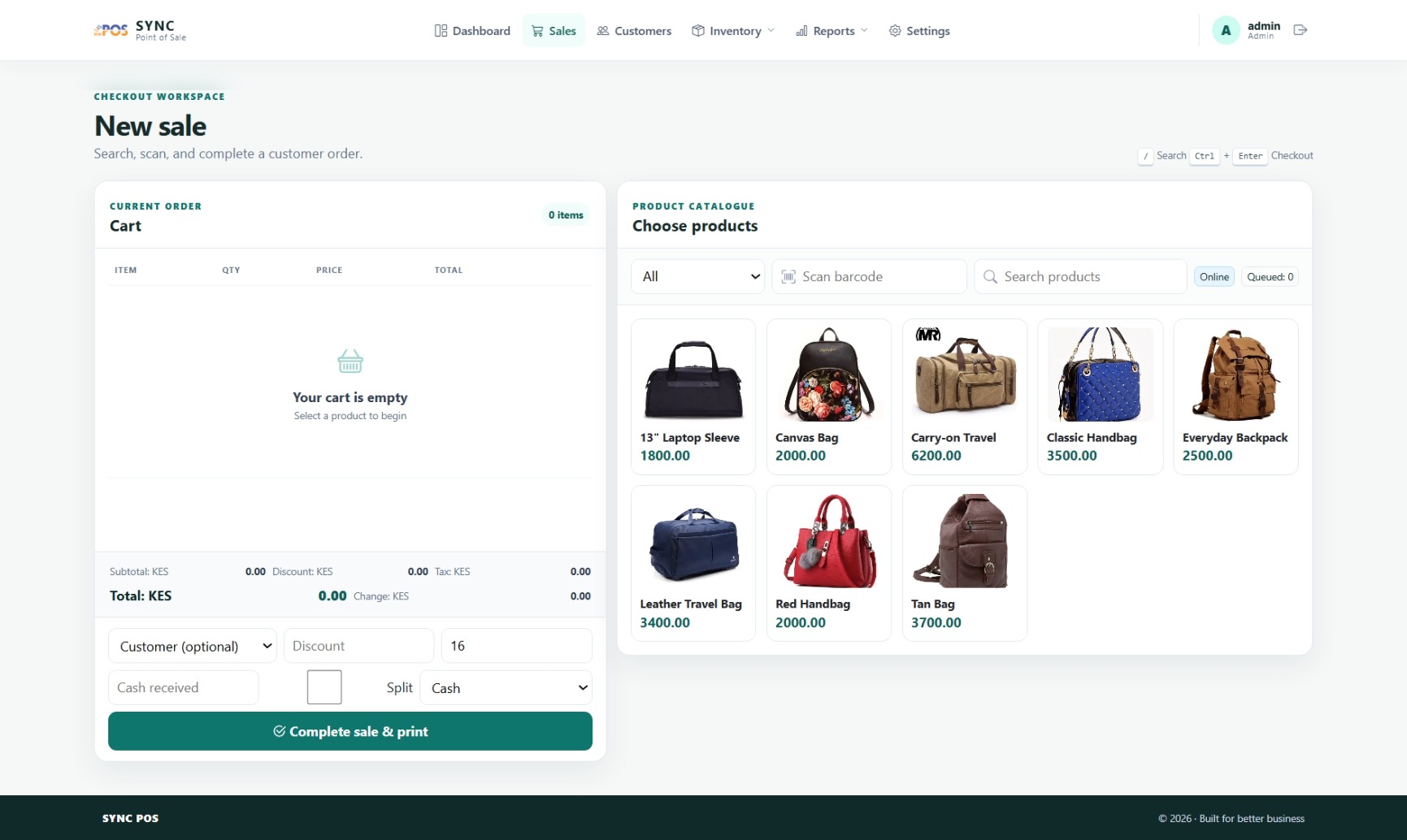 SYNC POS sales terminal screenshot